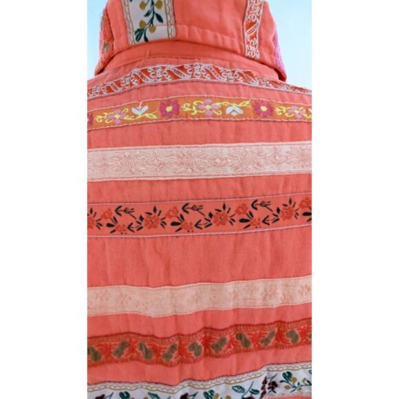 Tantrums Women Long Sleeve Floral Embroidery Ribbon Jacket Red Orange Size Mediu - Picture 11 of 14